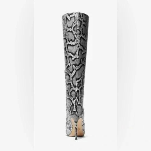 MK Women's Leather Snake Embossed Rue Stiletto Knee Boots Black Size:6M - Picture 3 of 3
